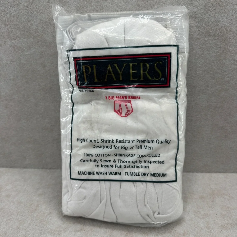 Players Mens 2 Pack Big Mans Briefs White 100% Combed Cotton‎ Size 10/11X 78-80
